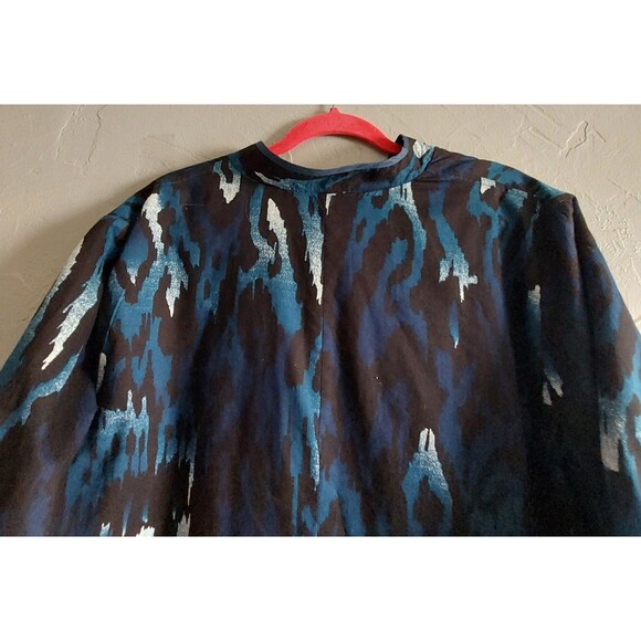 Women Blue & Black Abstract Print Jacket  Open Front, 3/4 Sleeve, Lightweight XL - Picture 10 of 11